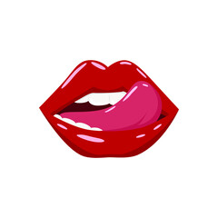 Red woman lips with tongue. Vector illustration.