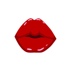 Red woman kissing lips. Vector illustration.