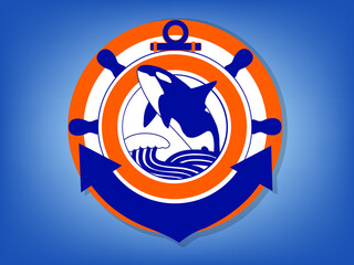 killer whale and anchor logo vector