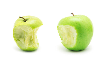 bitten green apple isolated on white background