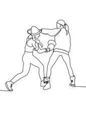 One continuous line drawing, , the girls playing boxing. 