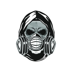 Skull wearing gas mask isolated on white. Vector illustration.