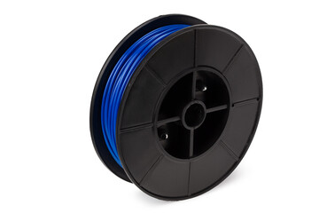 Blue filament 3d printer isolated on white background