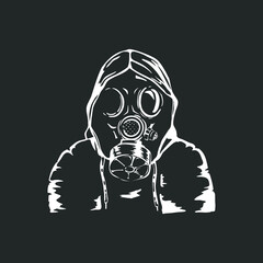 Man wearing gas mask. Illustration for t-shirts. Vector illustration.