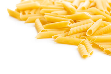 Uncooked penne pasta. Dried italian pasta