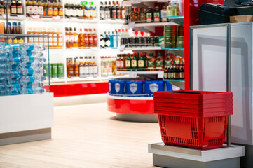 duty free shopping basket selective focus, shallow depth of field