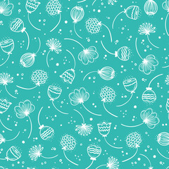 Flowers Vector Seamless pattern. Floral background with Hand drawn doodle Wildflowers
