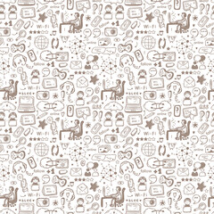 Internet of Things Background. Hand drawn Doodle Cloud Computing Technology and Social Media Icons Vector Seamless pattern
