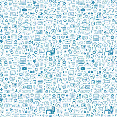 Internet of Things Background. Hand drawn Doodle Cloud Computing Technology and Social Media Icons Vector Seamless pattern
