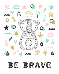 Teddy Bear with geometric memphis elements and 