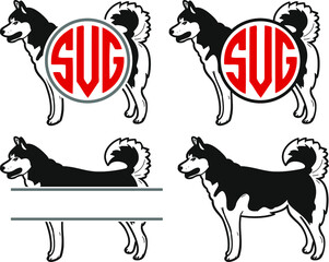 Siberian Husky Dog. Sticker Illustration Design. Doodle art Style. Cut File Vector Monogram