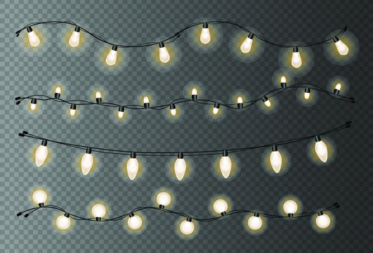 Collection of electric light bolbs garland. Vector illustration.