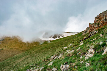 mountain landscape with fog