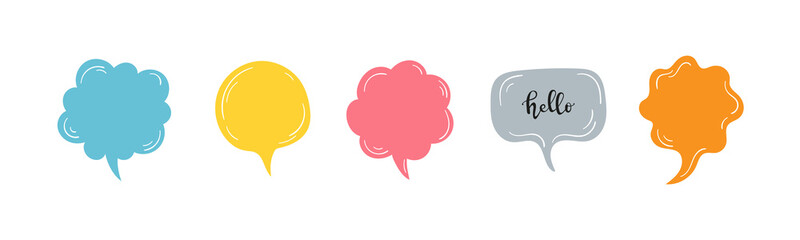 Colorful Speech Bubbles Set. Thought Bubble Collection. Doodle Talk clouds. Vector illustration
