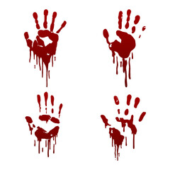 Collection of bloody handprints isolated on white. Vector illustration.