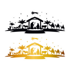 Nativity Scene Silhouette. Holidays Christmas Religion. Holly Night Characters. Cut File Design. Vector Clip Art.
