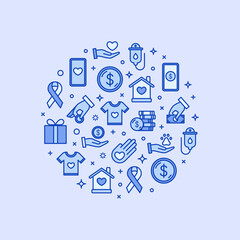 Charity and donation circle design element. Volunteering vector illustration. Generous, volunteer center, fundraising event, organization.