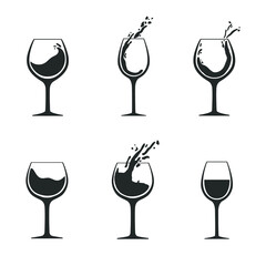 Set of elements for winery label. Grape, bottle,glasses. Vector illustration.