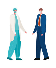 Isolated male doctor and businessman with masks vector design