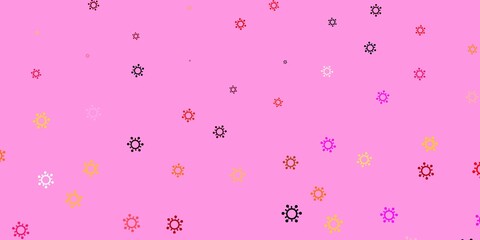 Light red, yellow vector backdrop with virus symbols.