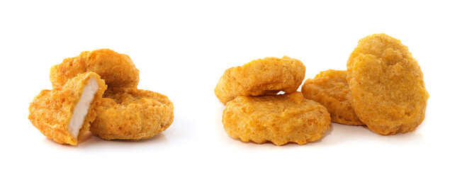 Fried chicken nuggets isolated on white