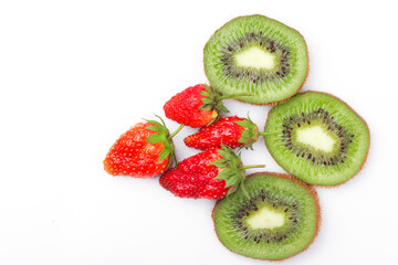 kiwi and strawberry close-up. kiwi on a white background
