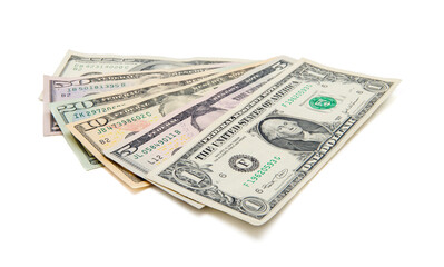 Set of dollar banknotes on white background on white background with clipping path