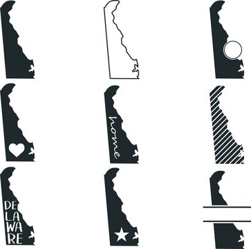Delaware USA Map. Symbol Icon Set. Flat Vector Art Design. Clip Art Logo Collection.