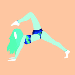 Active healthy lifestyle. Home workout. Twine. Bright suit. Blue; green.