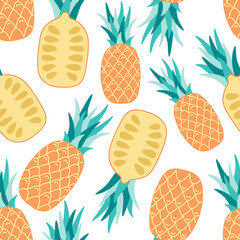 Pineapple pattern whaite backFresh pineapple seamless pattern, in flat style, white background isolated. Vector illustrartion. 
