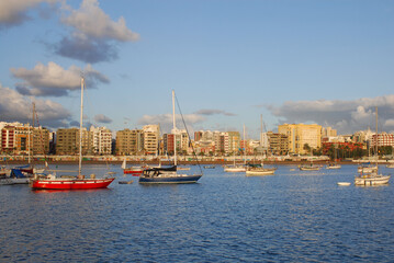 Sailing yachts on the anchoring in the bay near Grand Canaria island waiting for ARC