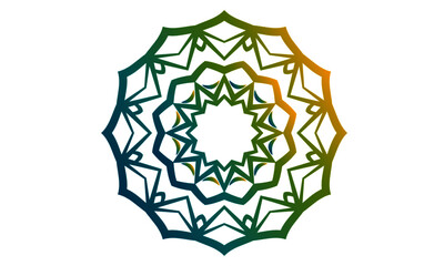 Blue and green simple mandala icon on white background