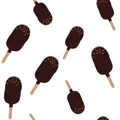 Chocolate ice cream pattern with nuts on a white background