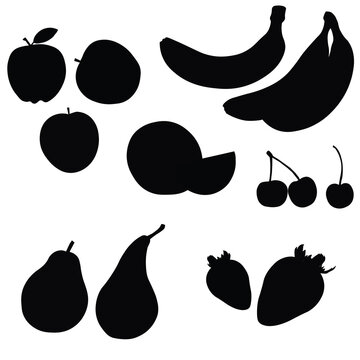 Set of fruits. Pears, apples, oranges, strawberries, bananas, cherries. Vector image