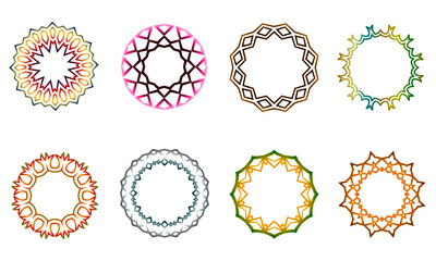 Set of 8 colorful mandala frames
