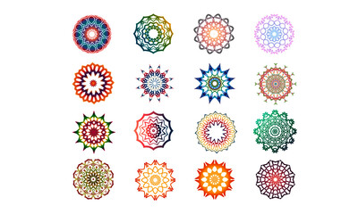 Fototapeta na wymiar Set of 16 colorful mandala icons