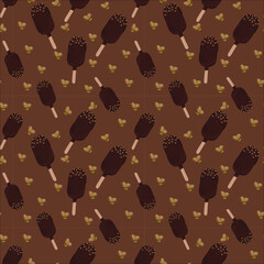 Chocolate ice cream pattern with nuts on a white background...