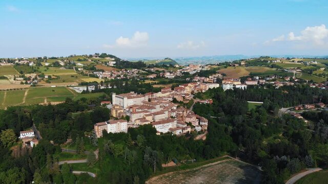 Costigliole d'Asti town (Piedmont, Italy): aerial landscape monferrato langhe