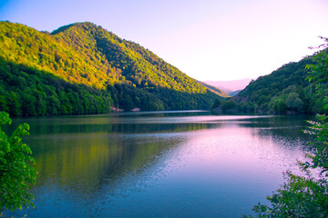 Beautiful view on mountain lake in front of mountain range