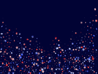 Flying red blue white star sparkles vector american patriotic background.