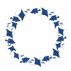 Obraz na płótnie Canvas Fish round frame. Vector blue image background.