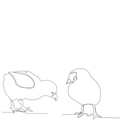 white background, continuous line drawing of chickens