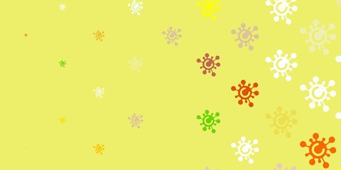 Light Green, Yellow vector backdrop with virus symbols.