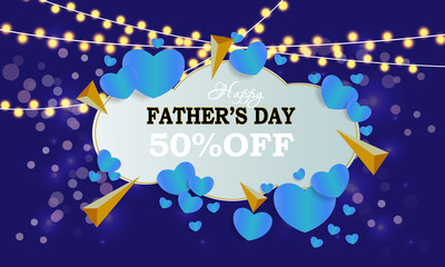 Happy Father's day sale background with  blue hearts. Vector illustration. Wallpaper.flyers, invitation, posters. Images vectorielles