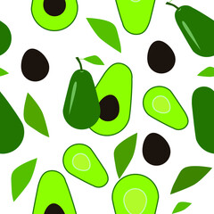 Vector flat illustration. Seamless pattern with avocado isolated on white. Concept of healthy eating. Design for product, textile, fabric, wrapping, scrapbooking paper, poster, banner, card