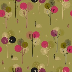 Vector seamless pattern autumn forest. Forest landscape with trees.