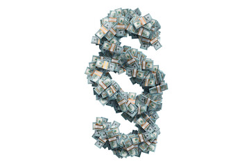 Section, paragraph symbol from dollar packs, 3D rendering