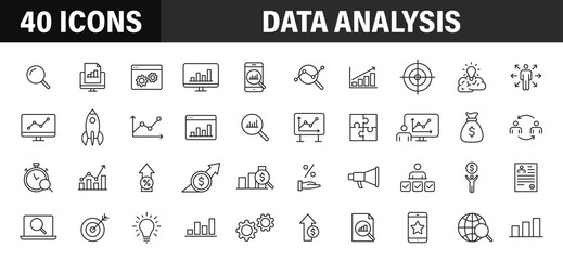 Fototapeta na wymiar Set of 40 Data Analysis web icons in line style. Graphs, Analysis, Big Data, growth, chart, research. Vector illustration.