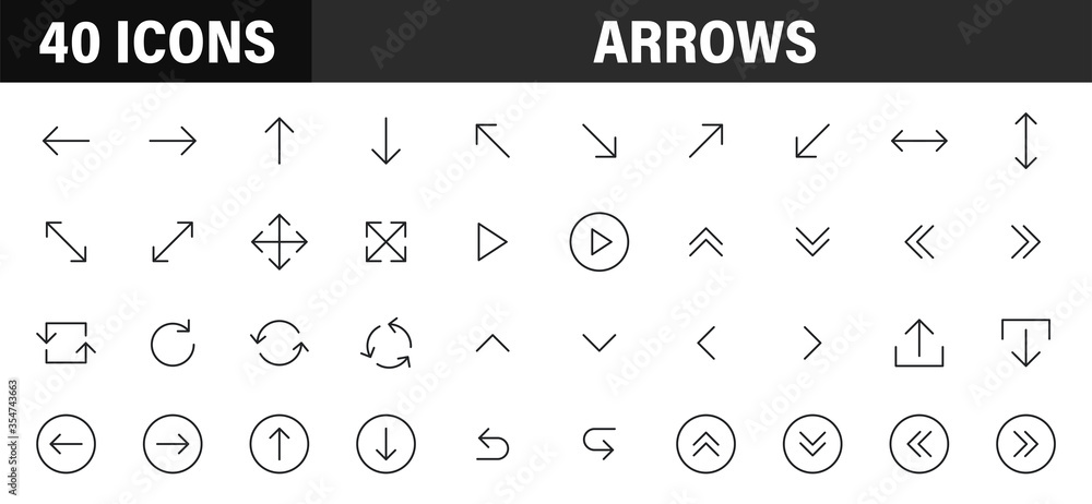 Poster set of 40 arrows web icons in line style. arrow, arrows. vector illustration.