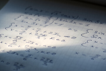 Algebra and trigonometry. Handwritten tasks for exams. equation solution. Theorem and proof in science and mathematics. University education.